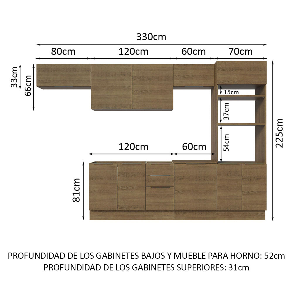 Combo Completo de Cocina 330 cm Marrón Stella Madesa 05