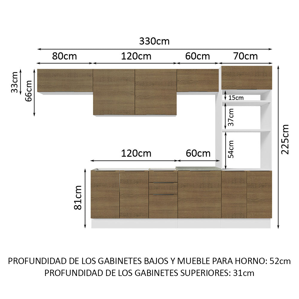 Combo Completo de Cocina 330 cm Blanco/Marrón Stella Madesa 05