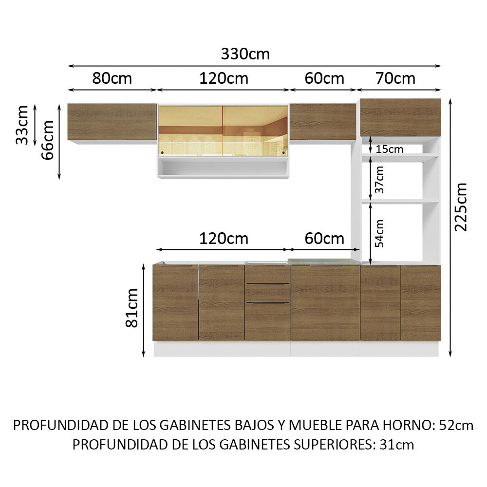 Combo Completo de Cocina 330 cm Blanco/Marrón Stella Madesa 06