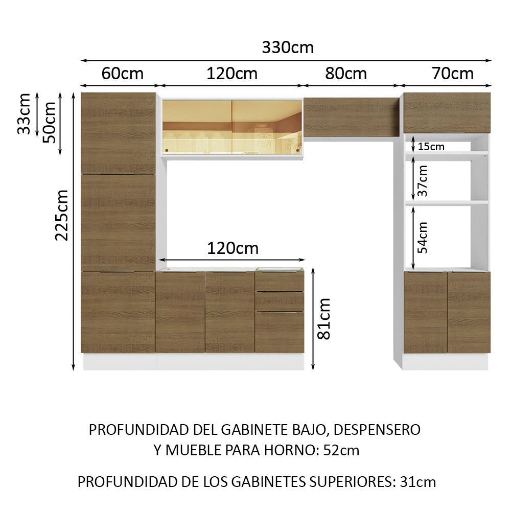 Combo Completo de Cocina 330 cm Blanco/Marrón Stella Madesa 07