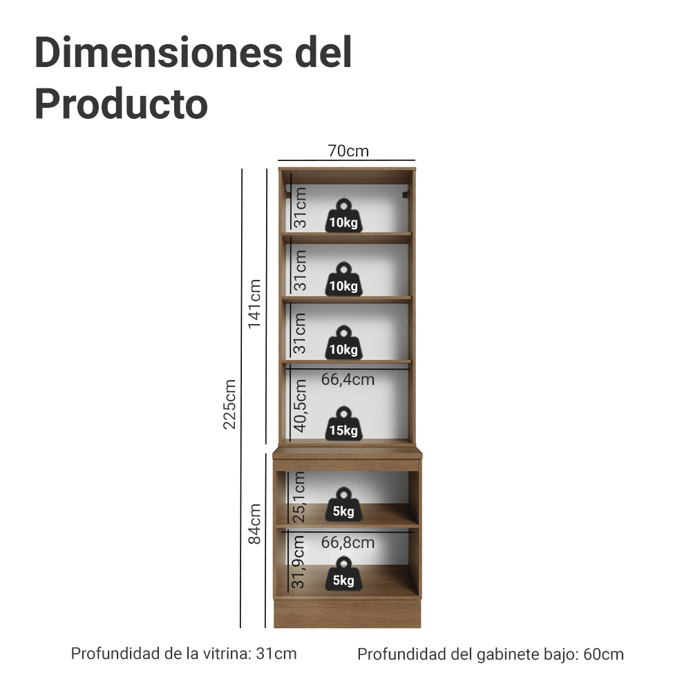 Kit Bajo Mesada + Cristalero 70 cm Vik Marrón/Gris 01