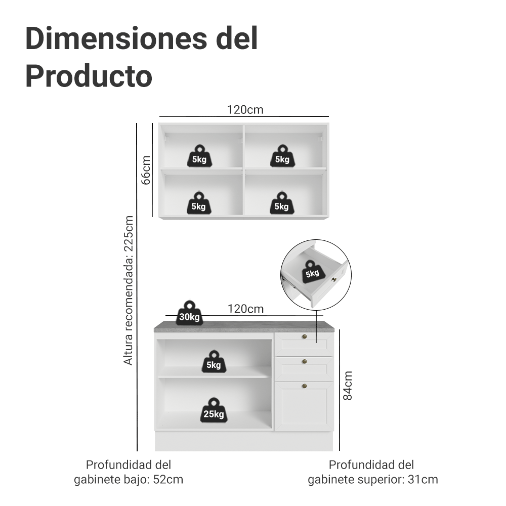 Cocina Compacta 120 cm Vik Blanco 01