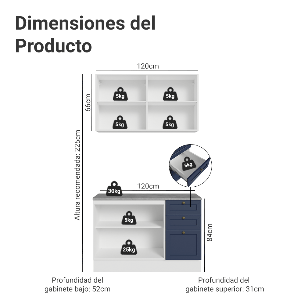 Cocina Compacta 120 cm Vik Blanco/Azul 01