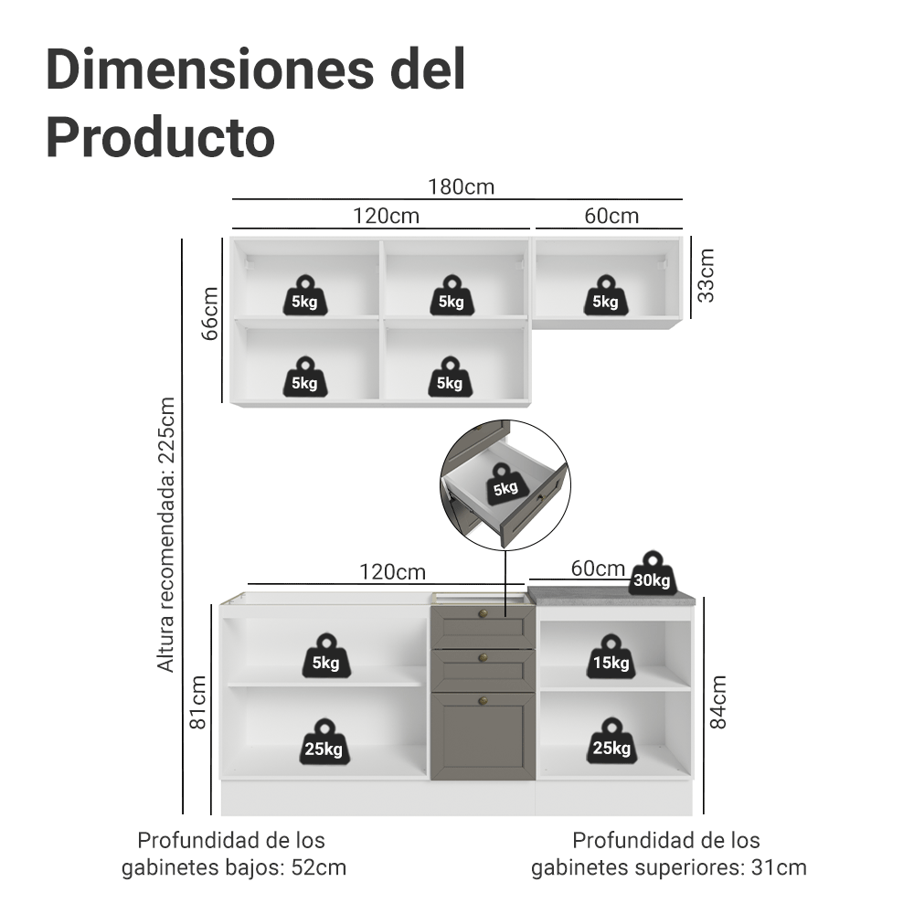 Cocina Compacta 180 cm Vik Blanco/Gris 01
