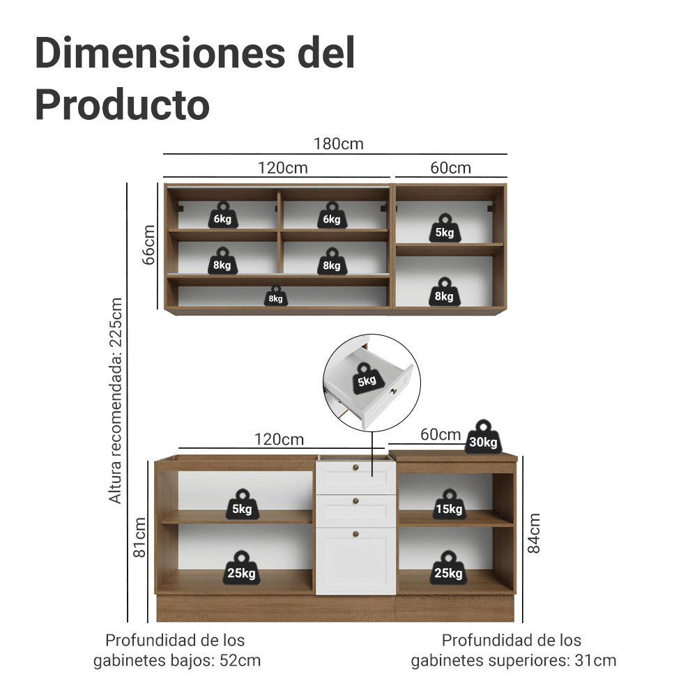 Cocina Compacta 180 cm Vik Marrón/Blanco 03