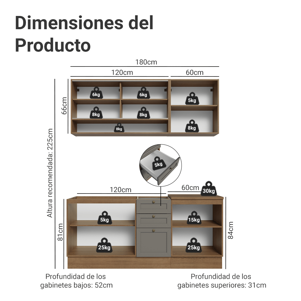 Cocina Compacta 180 cm Vik Marrón/Gris 03