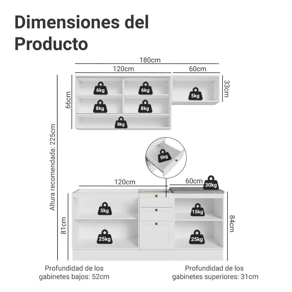 Cocina Compacta 180 cm Vik Blanco 05