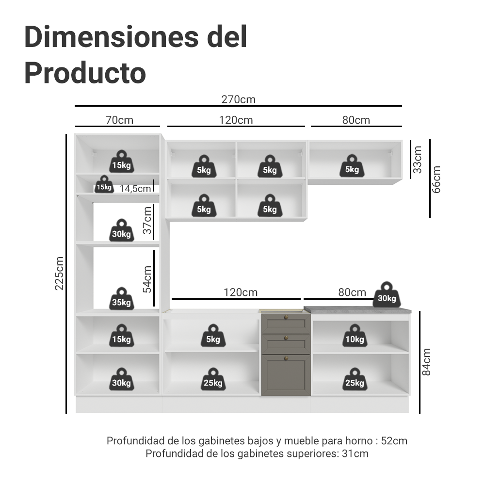 Combo de Cocina 270 cm Vik Blanco/Gris 01