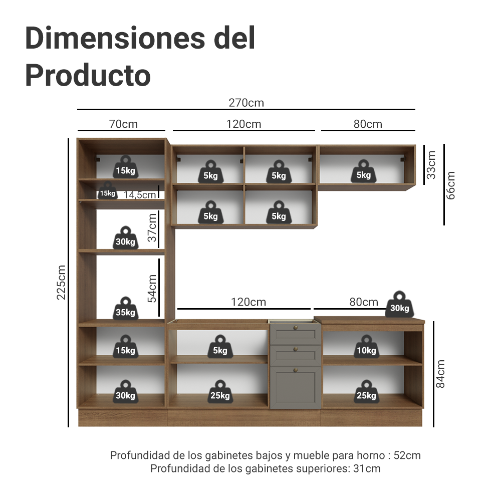 Combo de Cocina 270 cm Vik Marrón/Gris 01