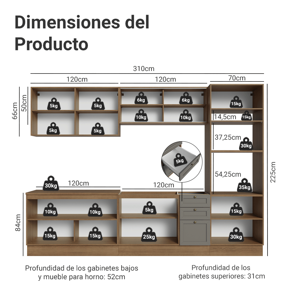 Combo de Cocina 310 cm Vik Marrón/Gris 01