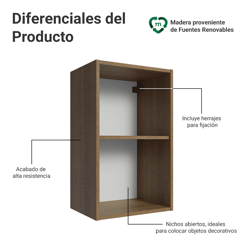 Alacena para Dormitorio 40 cm 2 Nichos Abiertos Marrón Neo Madesa