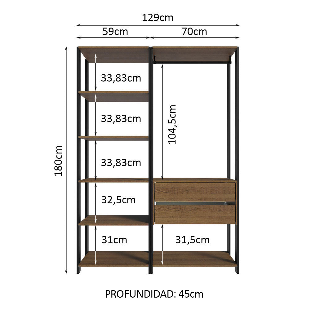 Ropero Placard Guardarropas Madesa Valencia 129cm MP