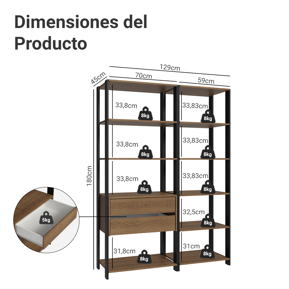 Ropero Placard Guardarropas Madesa Valencia 129cm MN 02