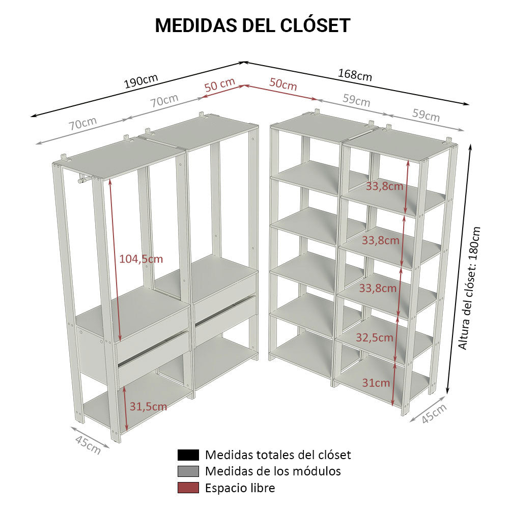 Ropero Placard Guardarropas Madesa Valencia 358cm MN 03