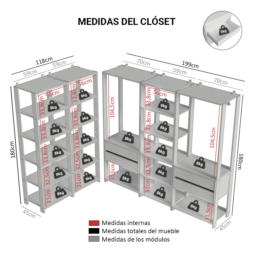 Placard Modulado 4 Cajones 317 cm Marrón/Negro Valencia