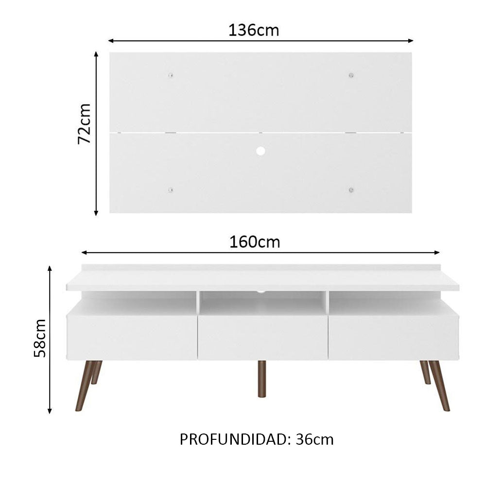Rack para TV Madesa Londres con Panel de TV hasta 55 Pulgadas Blanco