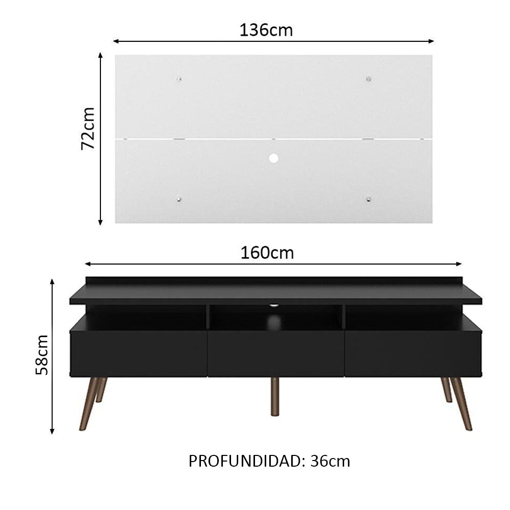 Rack para TV Madesa Londres con Panel de TV hasta 55 Pulgadas Negro/Blanco