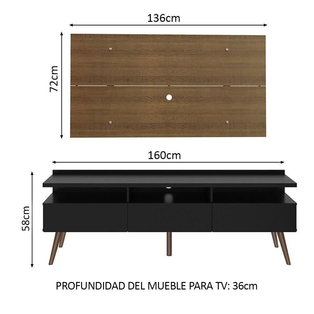 Rack con Panel de TV London hasta 55 pulgadas, Marrón/Negro