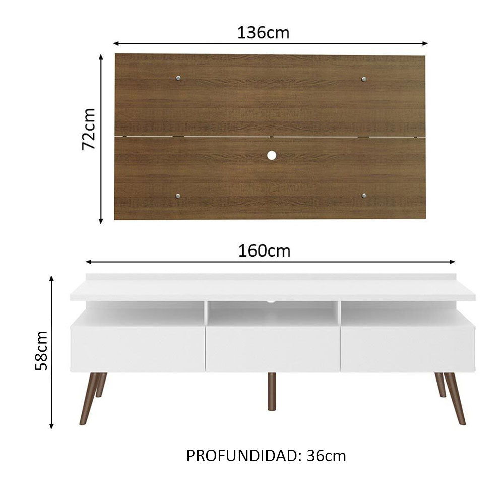 Rack para TV Madesa Londres con Panel de TV hasta 55 Pulgadas Blanco/Marrón