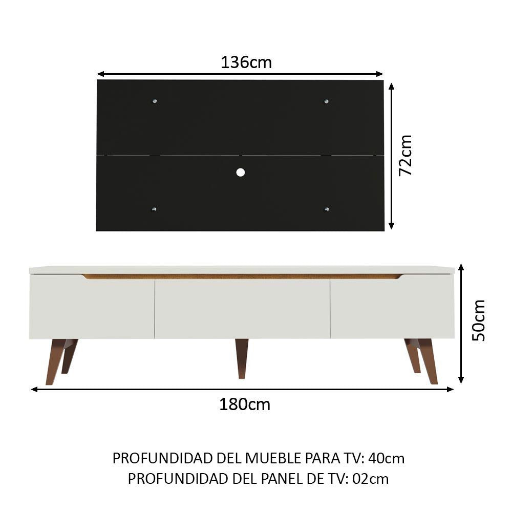 Rack Madesa Reims con Panel para TV hasta 55 Pulgadas 2 Puertas y 1 Cajón Blanco/Negro
