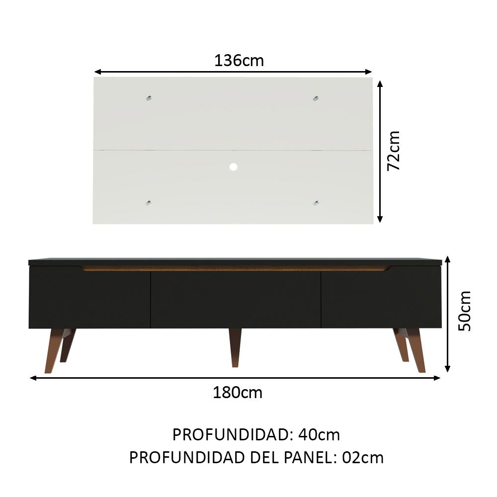 Rack para TV Madesa Reims con Panel de TV hasta 55 Pulgadas 2 Puertas e 1 Cajon Negro/Blanco