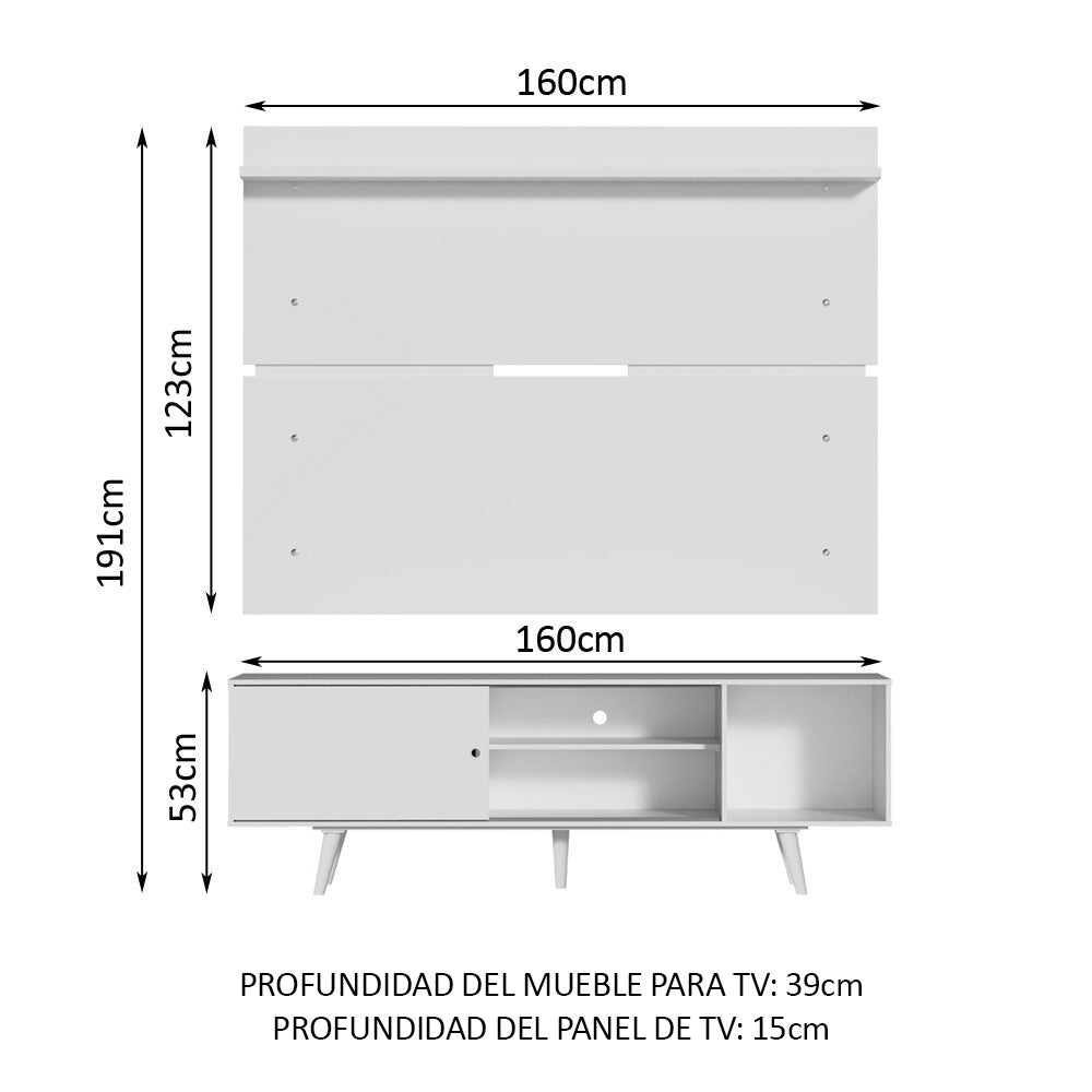 Rack Madesa Dubai con Panel para TV hasta 65 Pulgadas con Patas Blanco