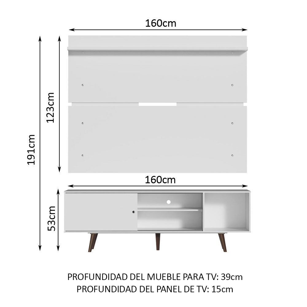Rack Madesa Dubai con Panel para TV hasta 65 Pulgadas con Patas Blanco/Marrón