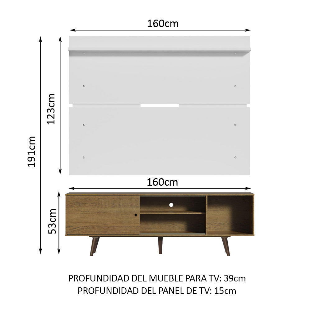 Rack Madesa Dubai con Panel para TV hasta 65 Pulgadas con Patas Marrón/Blanco