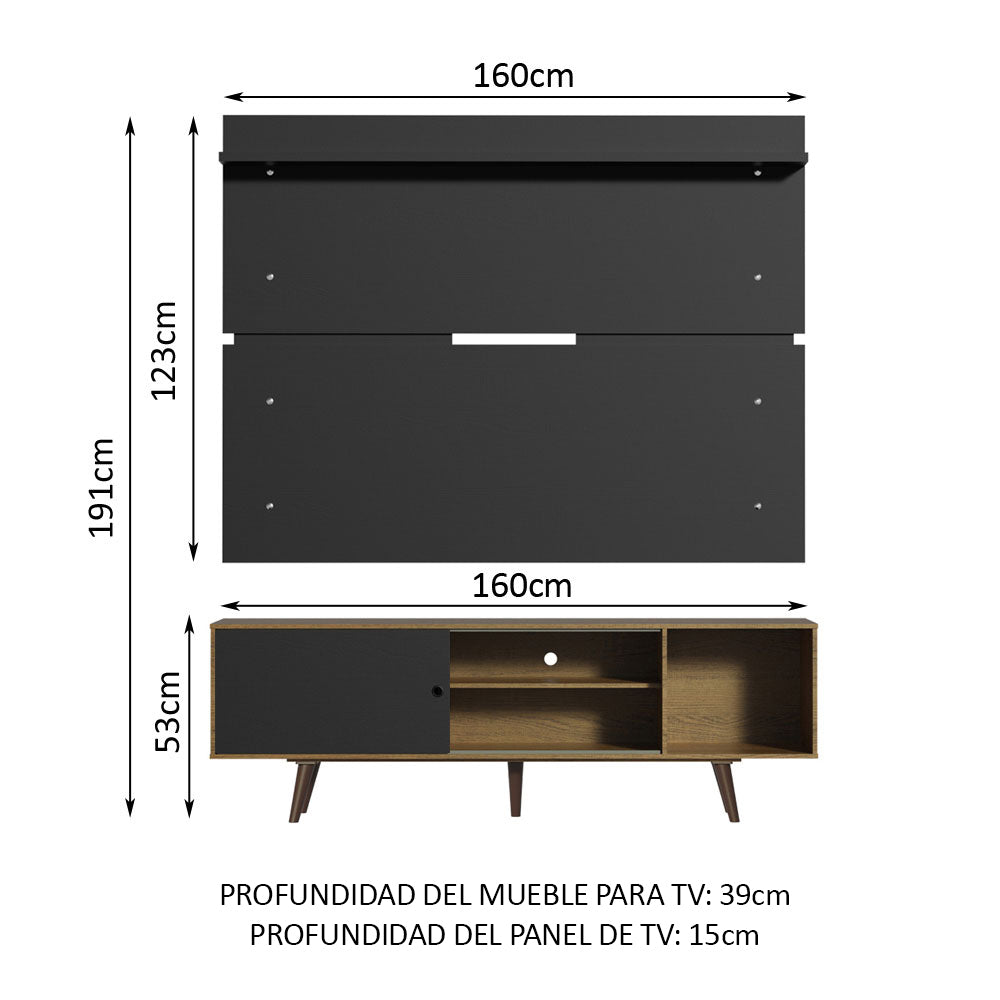 Rack Madesa Dubai con Panel para TV hasta 65 Pulgadas con Patas Marrón/Negro