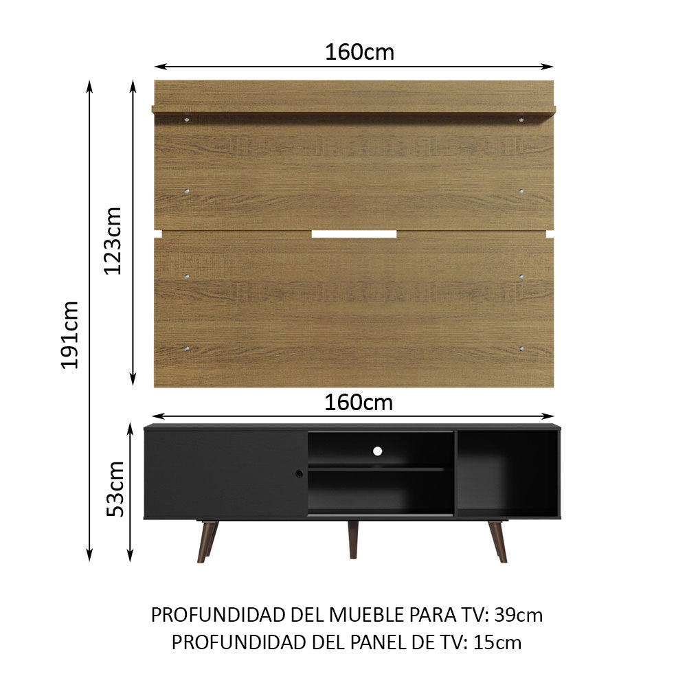 Rack Madesa Dubai con Panel para TV hasta 65 Pulgadas con Patas Negro/Marrón