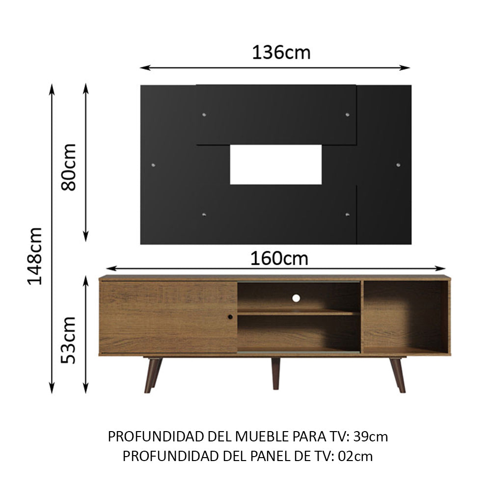 Rack Madesa Dubai con Patas y Panel para TV hasta 58 Pulgadas Marrón/Negro
