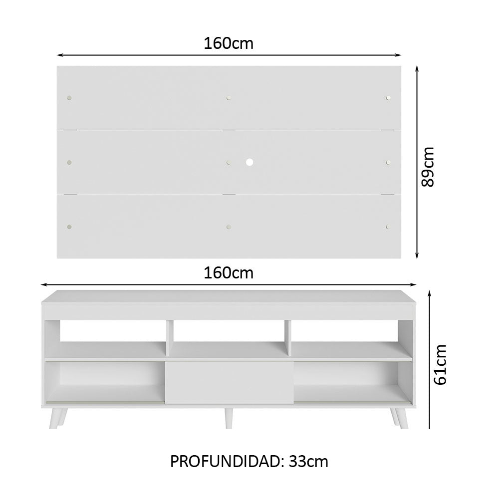 Rack con Panel para TV hasta 65 Pulgadas con Patas Blanco Detroit Madesa