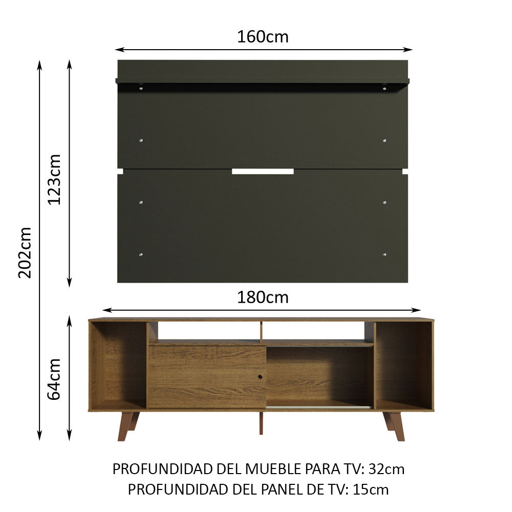 Rack Madesa Cancun con Patas y Panel para TV hasta 65 Pulgadas Marrón/Negro