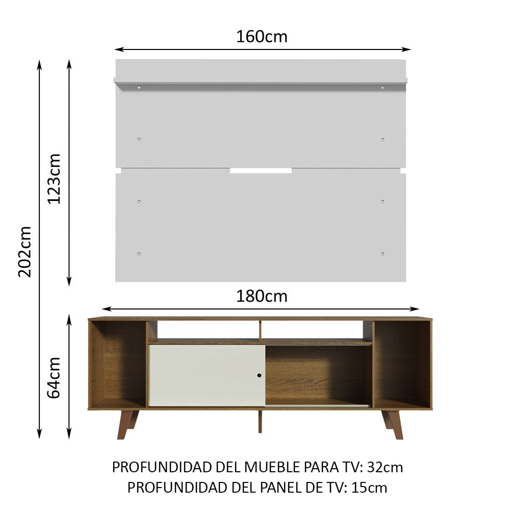 Rack Madesa Cancun con Patas y Panel para TV hasta 65 Pulgadas Marrón/Blanco