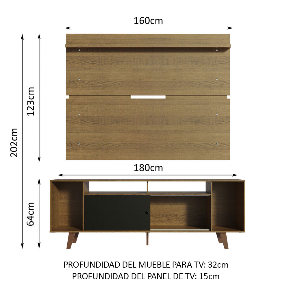 Rack Madesa Cancun con Patas y Panel para TV hasta 65 Pulgadas Marrón/Negro