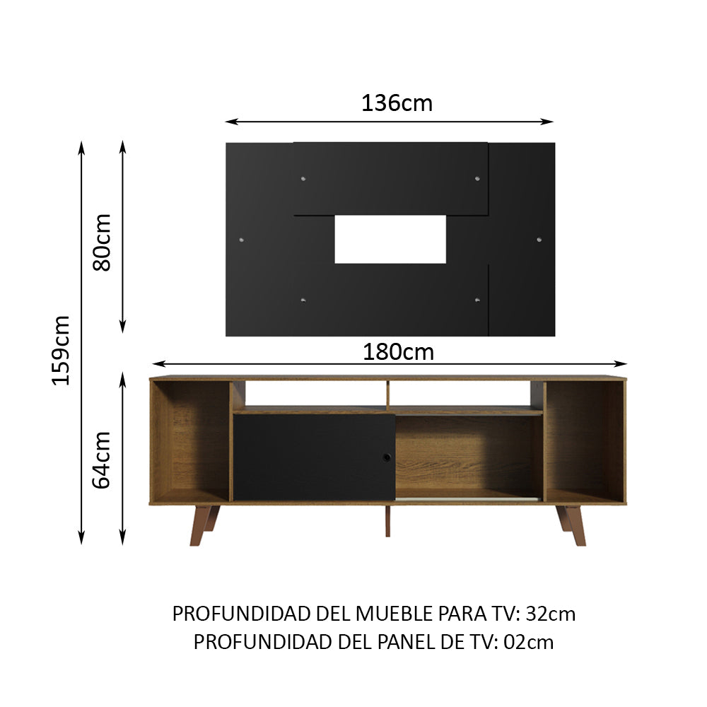 Rack Madesa Cancun con Patas y Panel para TV hasta 58 Pulgadas Negro/Marrón
