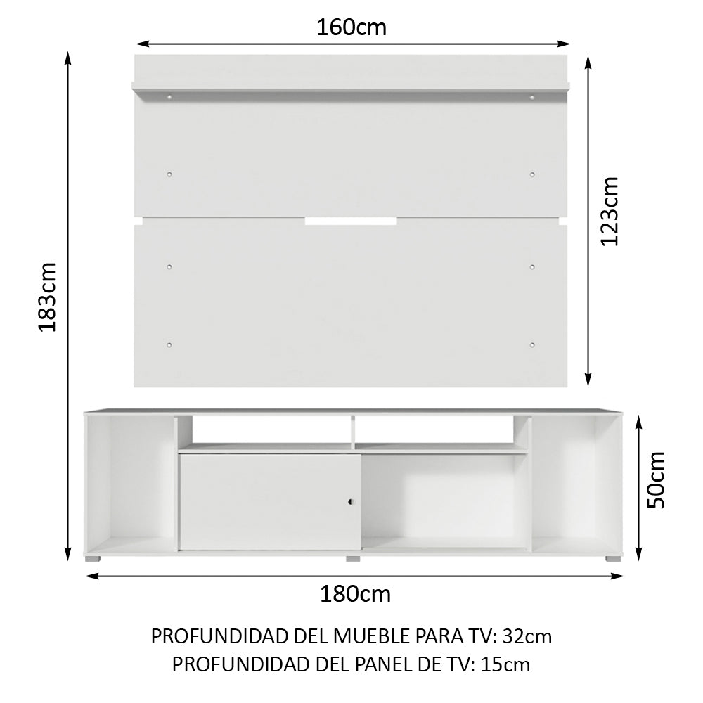 Rack Madesa Cancun con Panel para TV hasta 65 Pulgadas Blanco