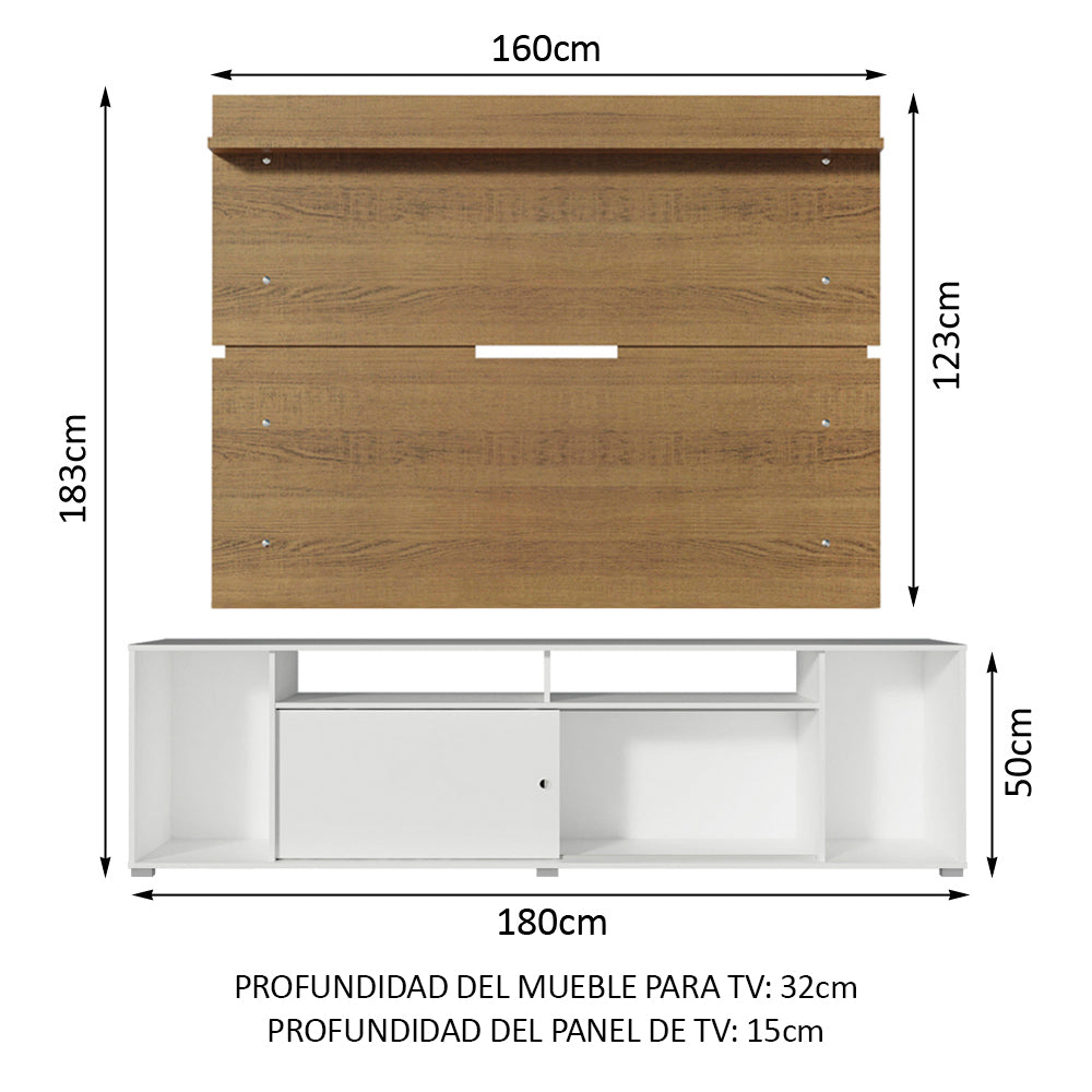 Rack Madesa Cancun con Panel para TV hasta 65 Pulgadas Blanco/Marrón