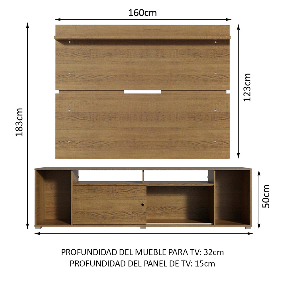 Rack Madesa Cancun con Panel para TV hasta 65 Pulgadas Marrón