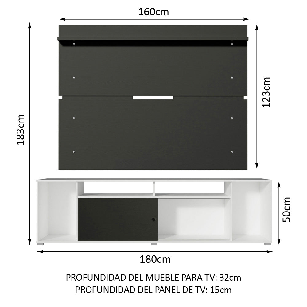 Rack Madesa Cancun con Panel para TV hasta 65 Pulgadas Blanco/Negro