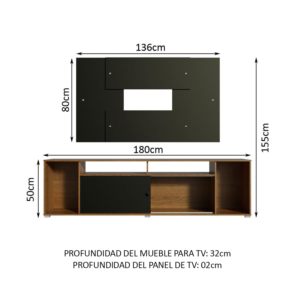 Rack Madesa Cancun con Panel para TV hasta 58 Pulgadas Marrón/Negro