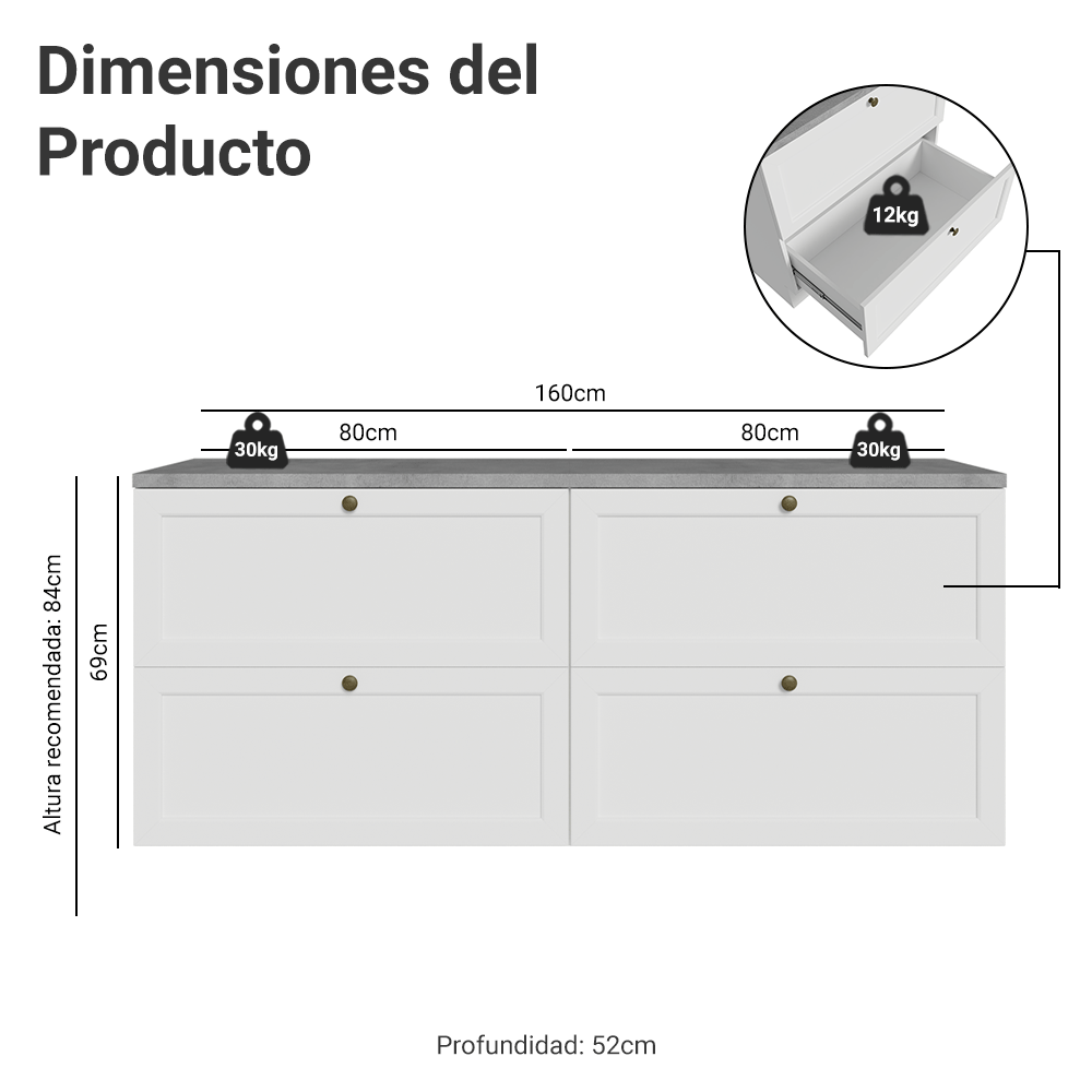 Rack para TV hasta 70 pulgadas, 160cm, 4 cajones, Blanco Vik 04