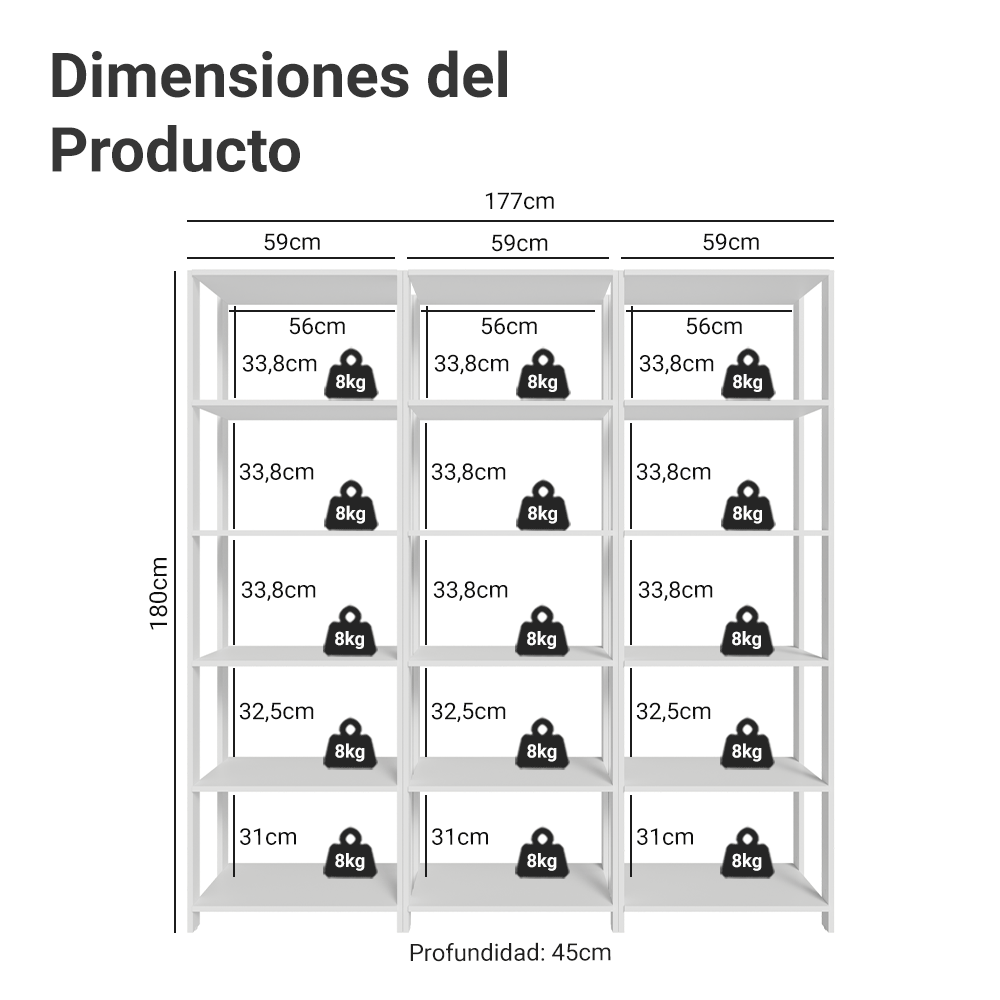 Estante Mueble Multiuso para Livros 177 cm Blanco Madesa