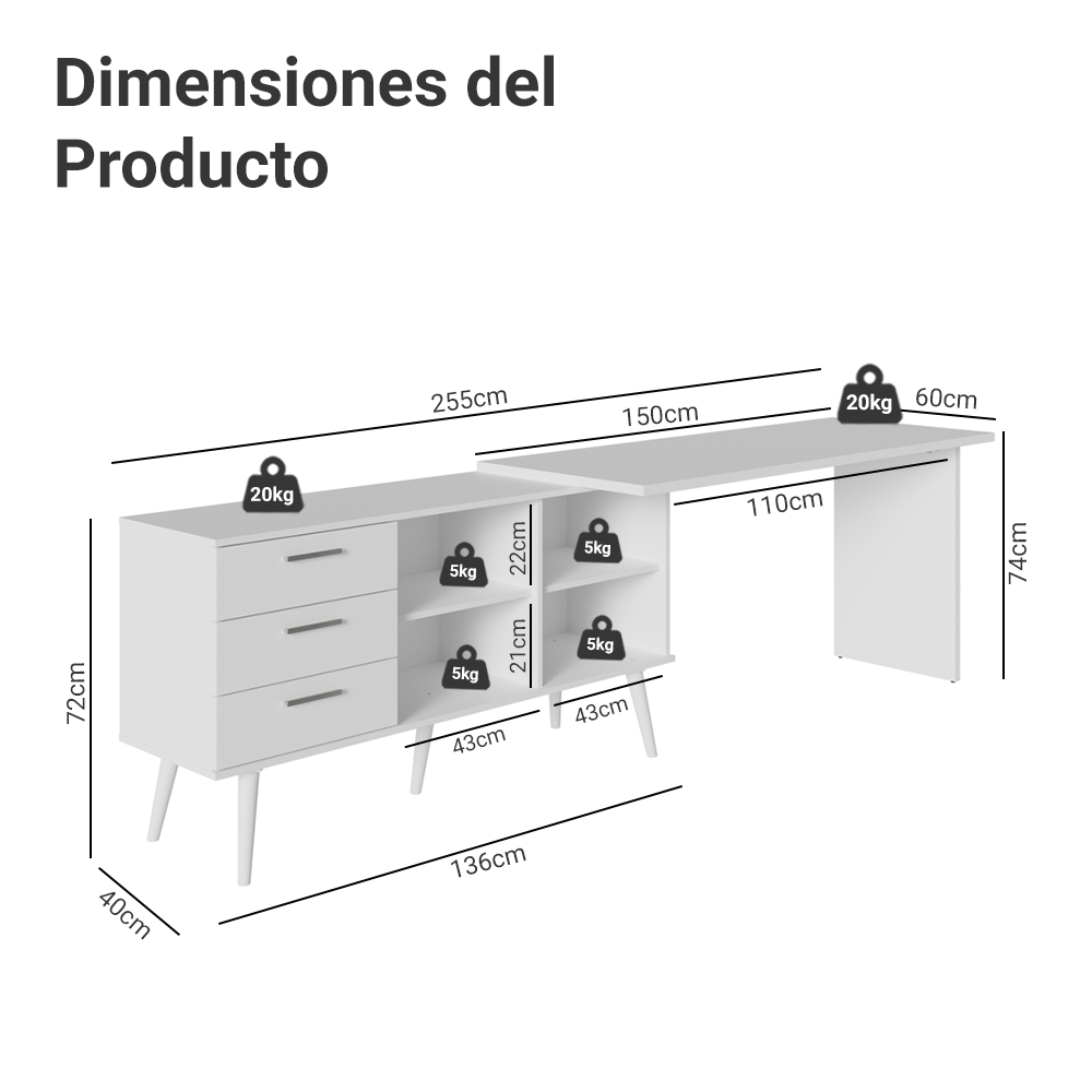 Escritorio Esquinero Madesa Lisboa a Gamer BB