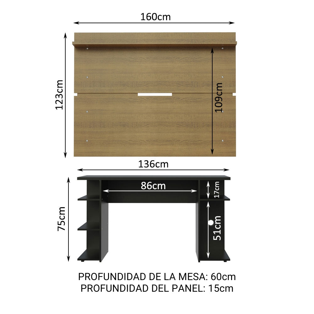 Escritorio Gamer Madesa 9409 e Panel para TV hasta 65 Pulgadas Negro/Marrón