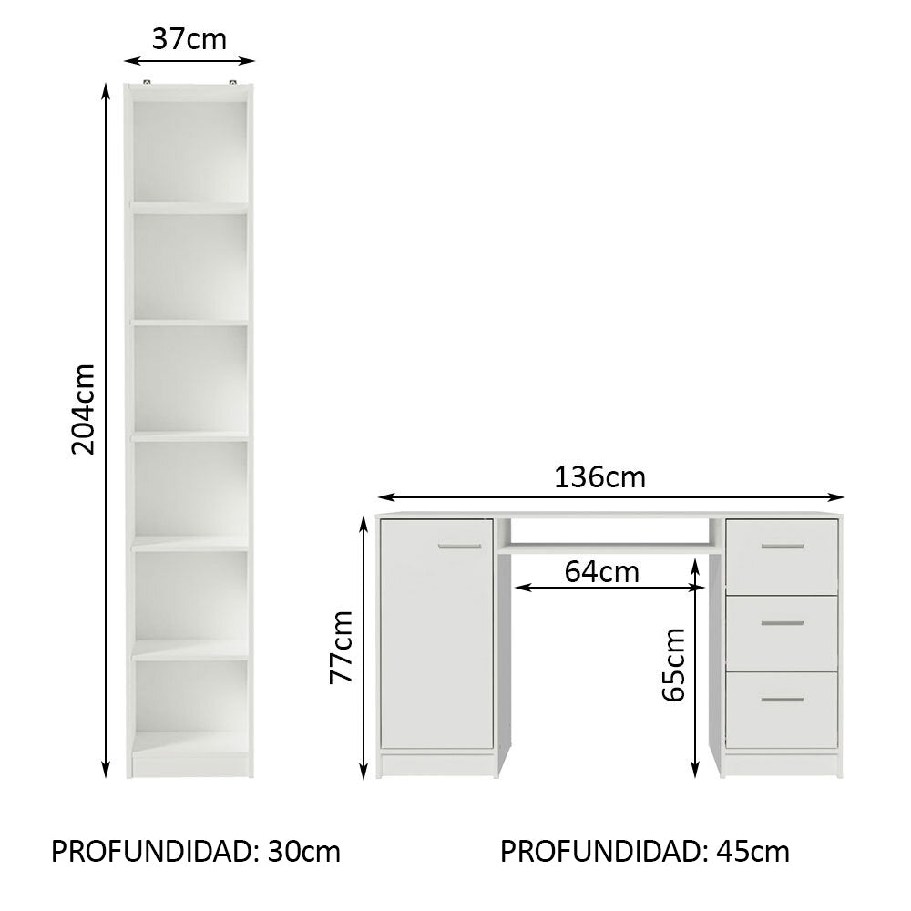 Escritorio de Oficina Madesa Alaska + Mueble Estante Librero Blanco