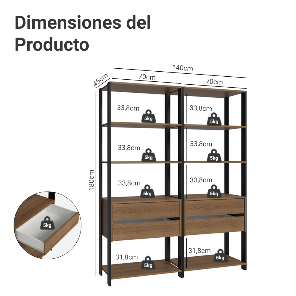 Armario Organizador Multiuso para Libros Madesa 140cm MN