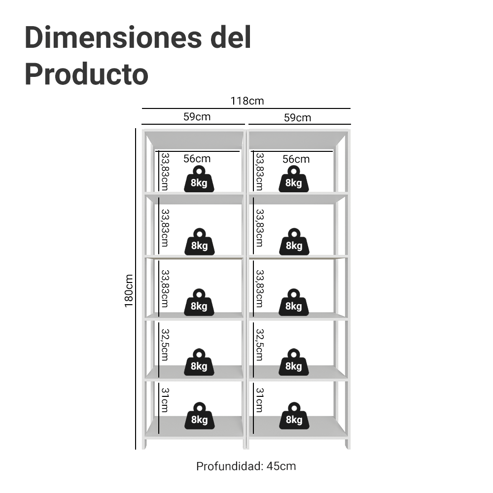 Mueble/Estante de Oficina Multiusos, 118 cm, 10 Estantes, Blanco