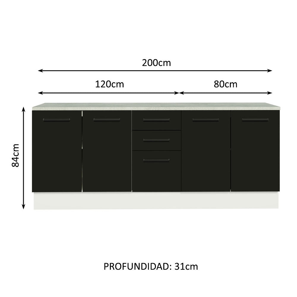 Kit con 2 Bajo mesada Multiuso 4 Puertas 3 Cajones Blanco/Negro Agata Madesa