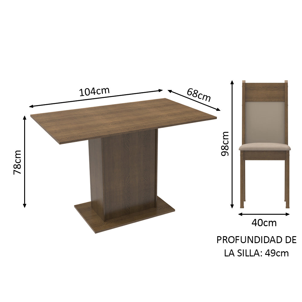 Juego de Comedor Madesa Gabi Mesa Tapa de Madera con 2 Sillas Marrón/Crema/Sintético Beige